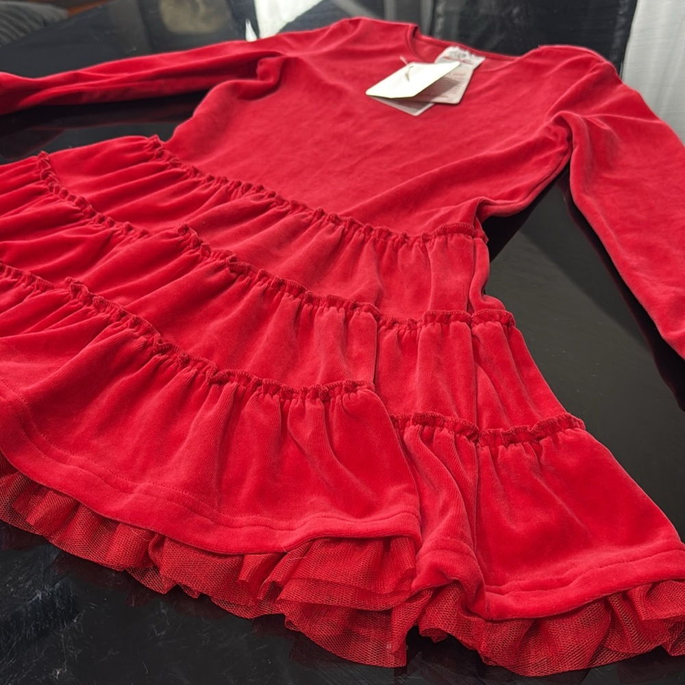 NWT Hanna Anderson Red Velvet Long Sleeve Dress Sz 4-6 girls